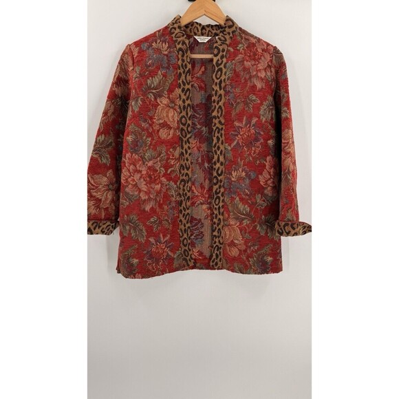 Vintage 90s Laura Ashley Floral Leopard Tapestry Jacket Size Petite SMALL - Picture 6 of 9